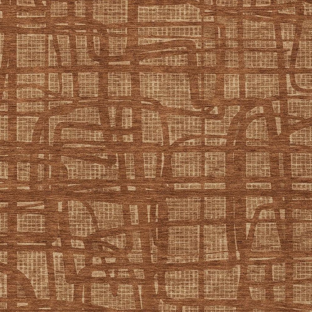 HomeRoots 9x12 Abstract Polyester Area Rug Washable Bold Copper Tones for Patio or Living Room 727253
