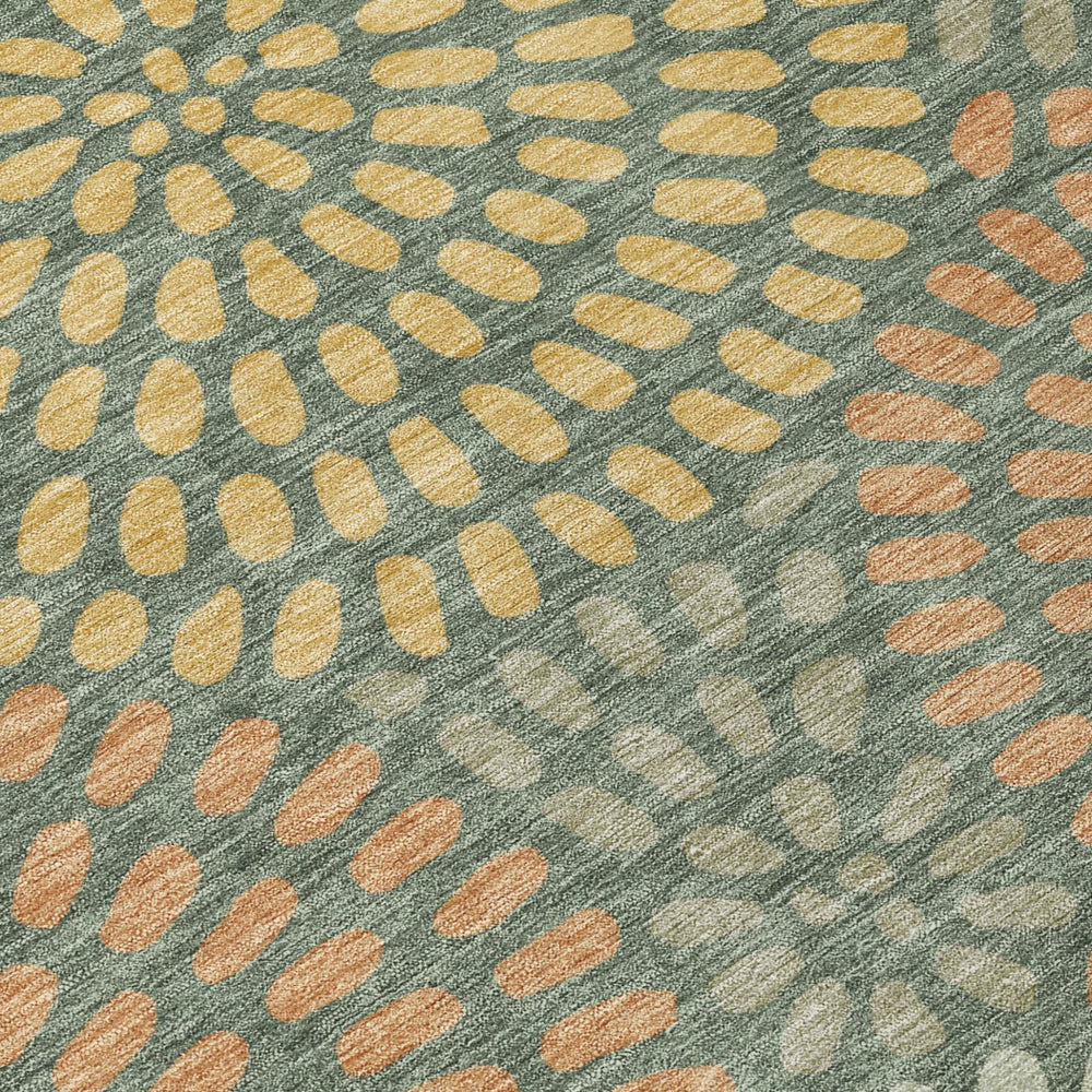 8 Ft Round Geometric Polyester Area Rug in Bold Green Copper for Patios and Foyers