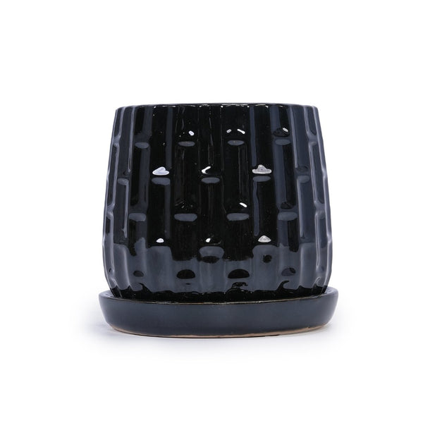 English Elm Set Of 2 Ceramic Flowerpots - 7" Modern Black Planters For Stylish Patio, Garden & Windowsill Decor W3273P322303-GIGA