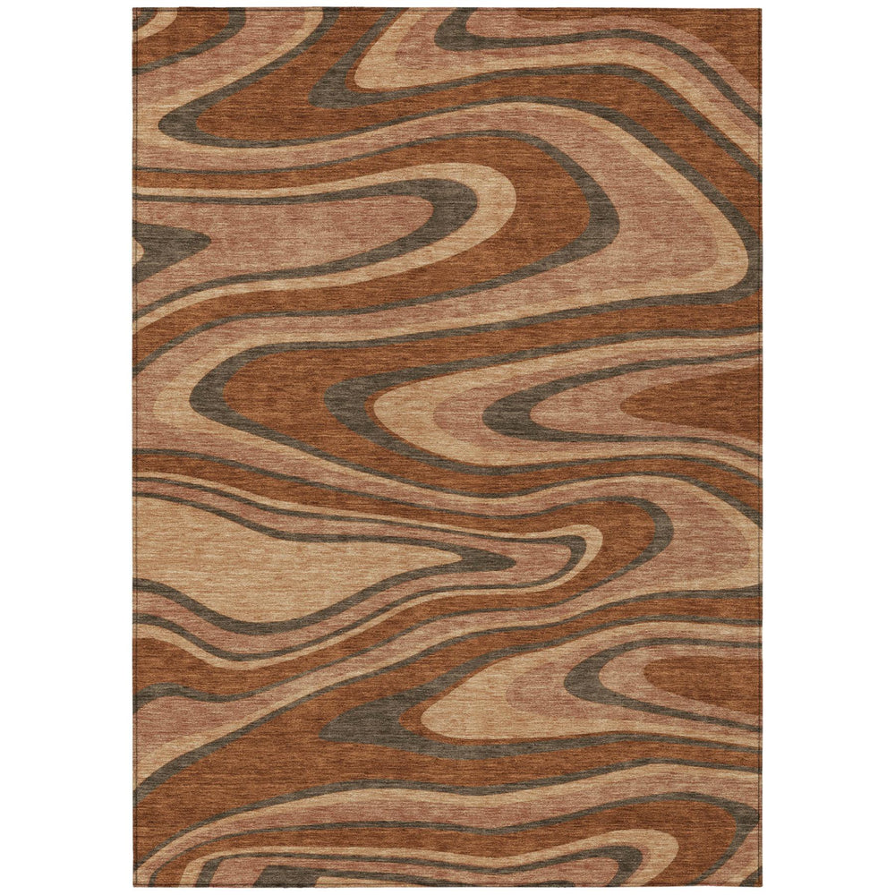 HomeRoots 5 X 8 Abstract Orange Copper Washable Polyester Indoor Outdoor Area Rug 727322