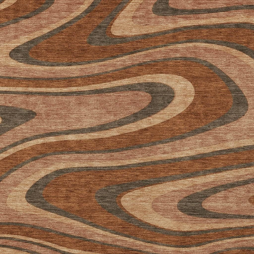 HomeRoots 5 X 8 Abstract Orange Copper Washable Polyester Indoor Outdoor Area Rug 727322