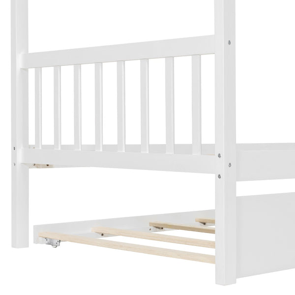 English Elm Twin House Bed Solid Pine Cottage Frame with Pull Out Trundle for Kids Bedroom White N708P309238K