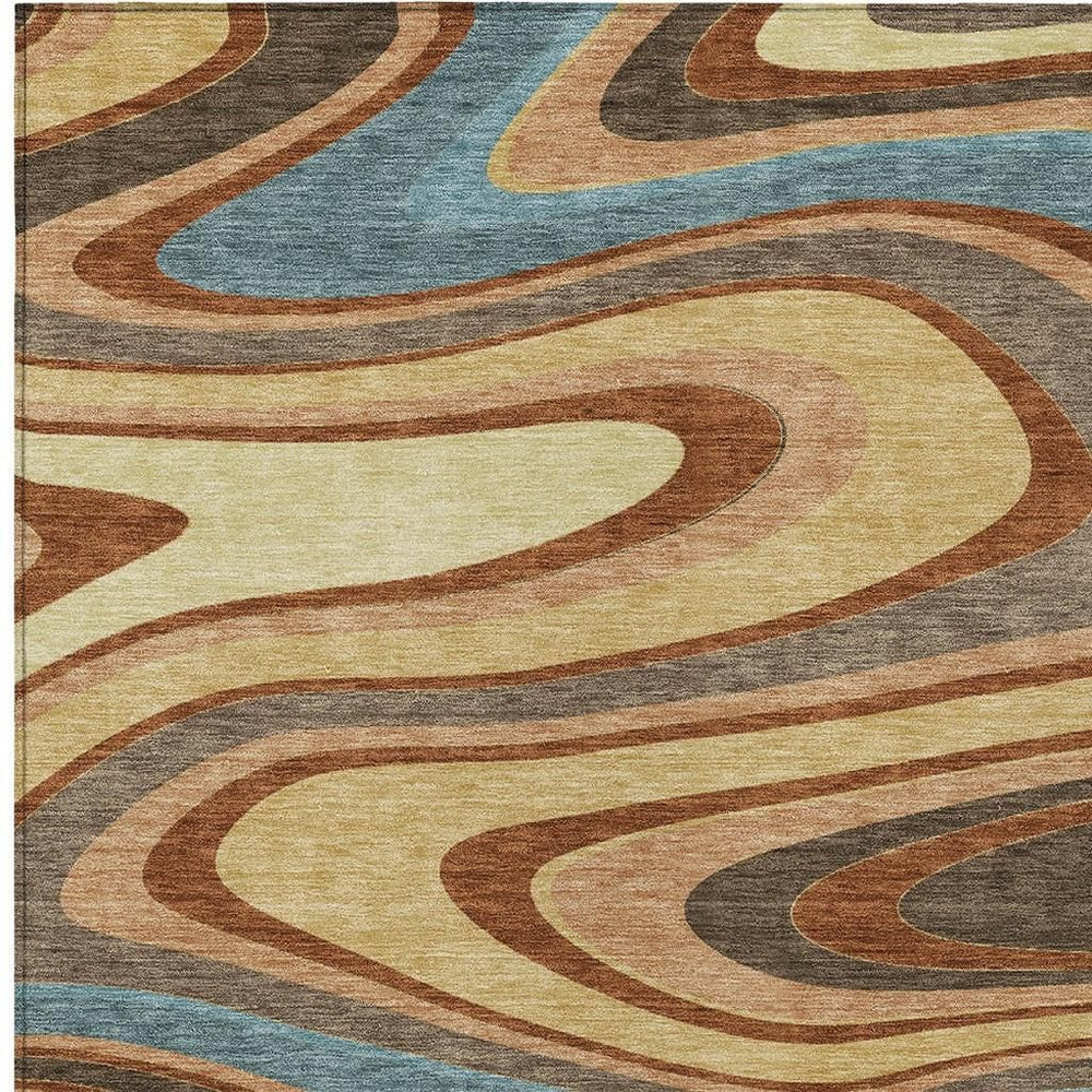 HomeRoots 9x12 Abstract Gold Copper Washable Polyester Area Rug for Indoor Outdoor Spaces 727349