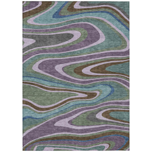 HomeRoots 5x8 Abstract Indoor Outdoor Washable Polyester Area Rug in Bold Plum Tones 727358