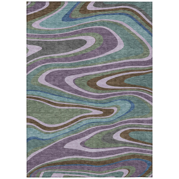 HomeRoots 5x8 Abstract Indoor Outdoor Washable Polyester Area Rug in Bold Plum Tones 727358