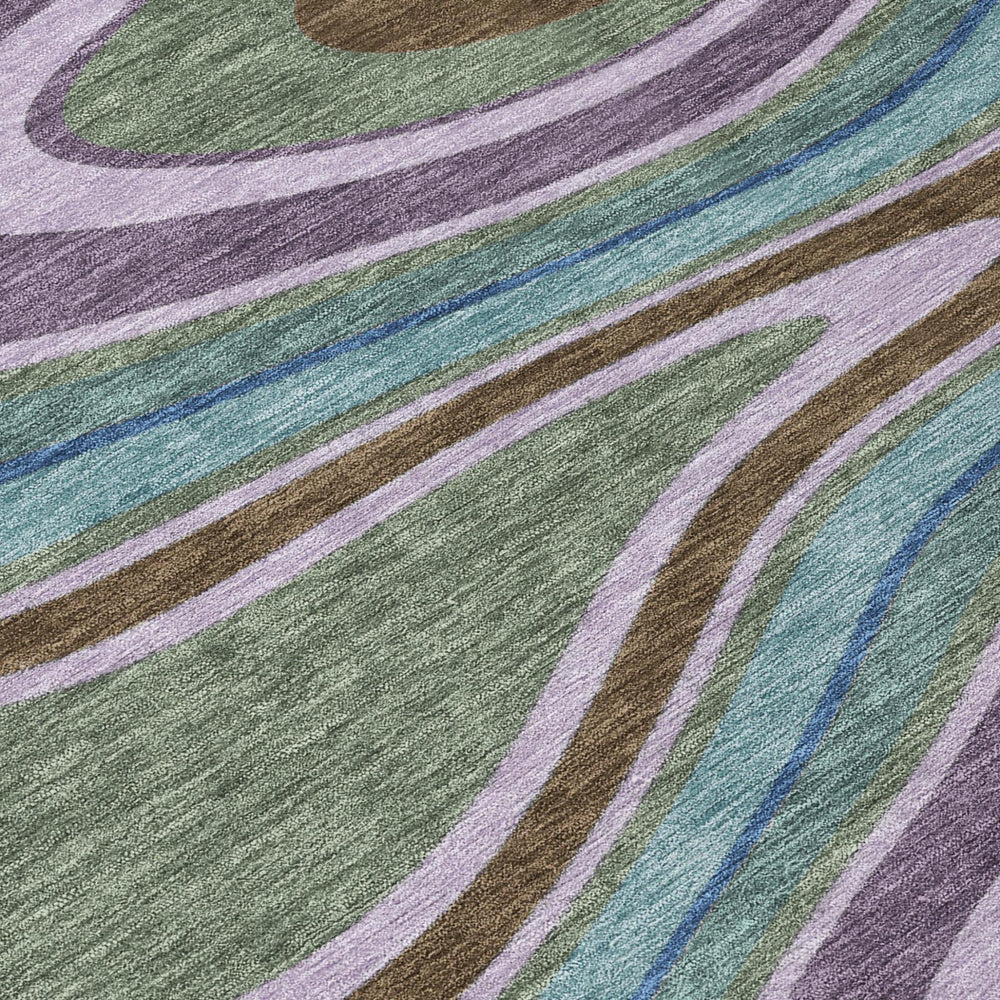 HomeRoots 5x8 Abstract Indoor Outdoor Washable Polyester Area Rug in Bold Plum Tones 727358