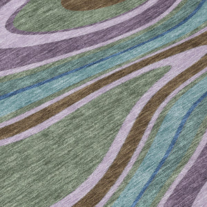 5x8 Abstract Indoor Outdoor Washable Polyester Area Rug in Bold Plum Tones