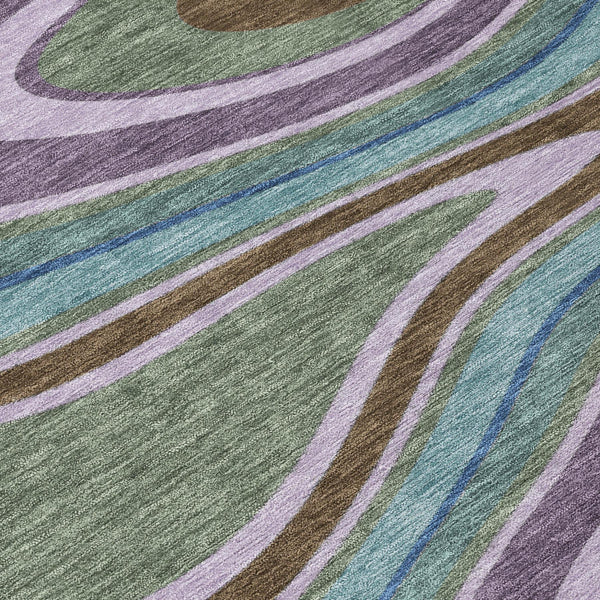 5x8 Abstract Indoor Outdoor Washable Polyester Area Rug in Bold Plum Tones