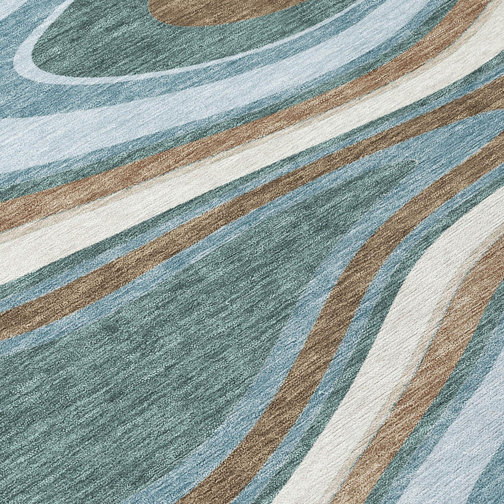HomeRoots Teal Turquoise Abstract Washable Polyester Area Rug for Indoor Outdoor Living Spaces 10' x 14' 727368