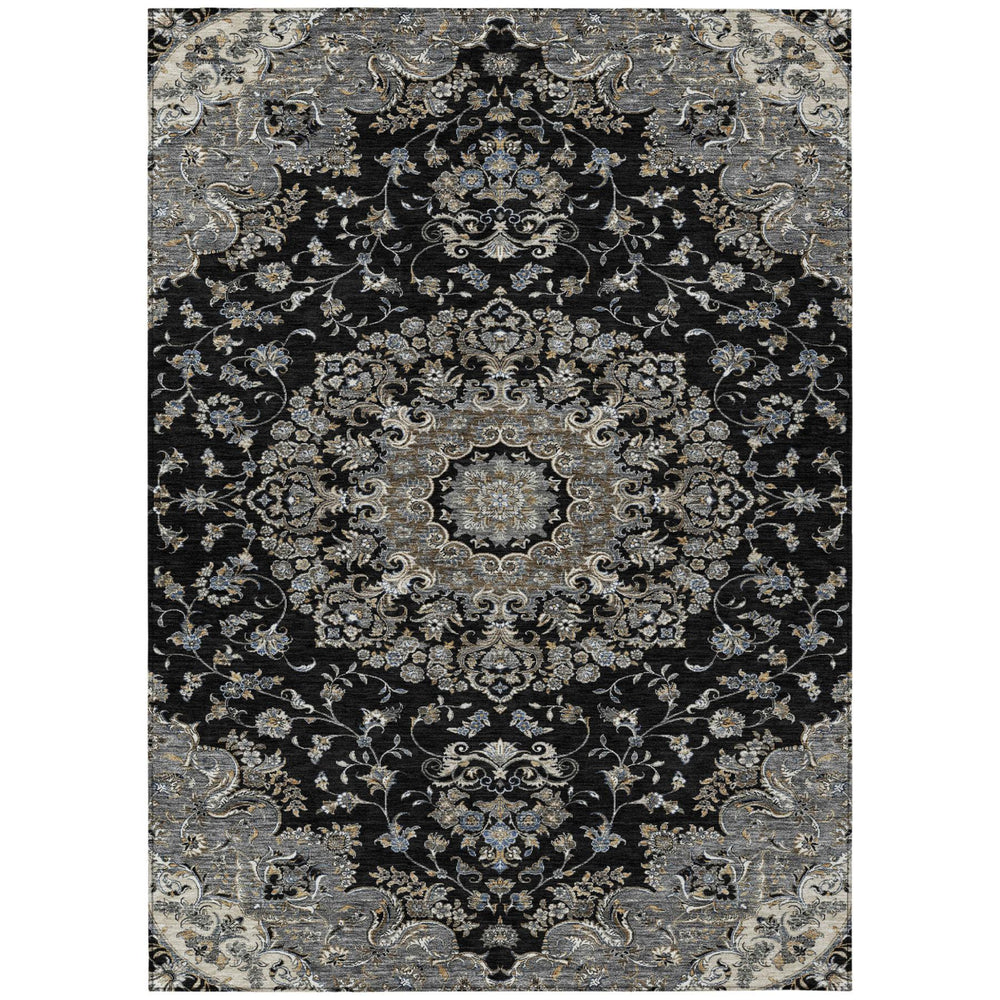 HomeRoots 8 Ft Washable Floral Medallion Polyester Area Rug for Patio Living Room Use 727372