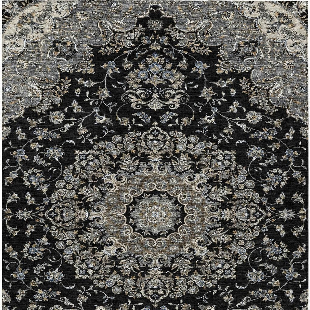 HomeRoots 8 Ft Washable Floral Medallion Polyester Area Rug for Patio Living Room Use 727372