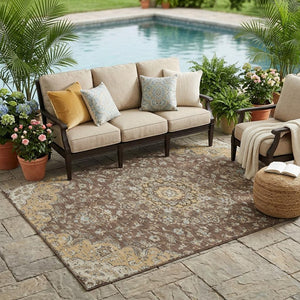 5 X 8 Floral Medallion Polyester Area Rug Machine Washable Indoor Outdoor Patio