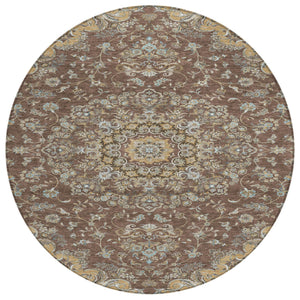 HomeRoots 8 Foot Round Medallion Floral Polyester Washable Indoor Outdoor Rug for Patio 727377