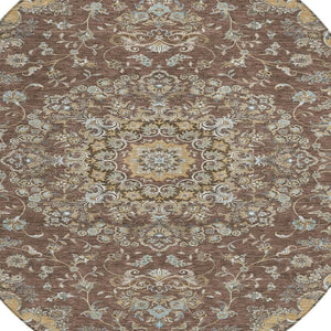 8 Foot Round Medallion Floral Polyester Washable Indoor Outdoor Rug for Patio