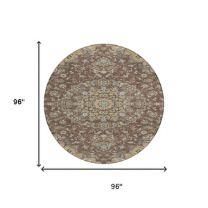 8 Foot Round Medallion Floral Polyester Washable Indoor Outdoor Rug for Patio