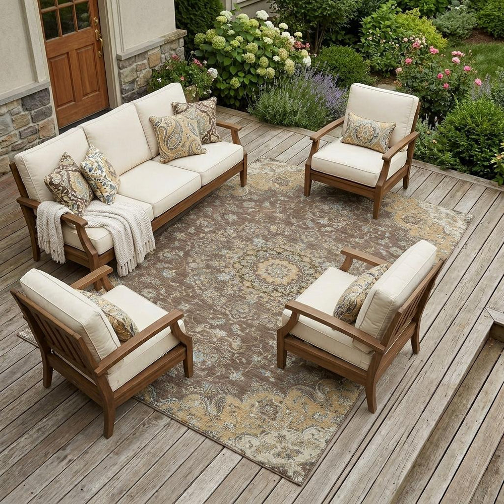 9 X 12 Floral Medallion Polyester Area Rug Machine Washable Indoor Outdoor Patio