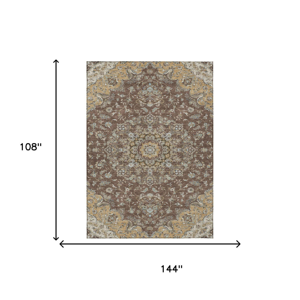 9 X 12 Floral Medallion Polyester Area Rug Machine Washable Indoor Outdoor Patio
