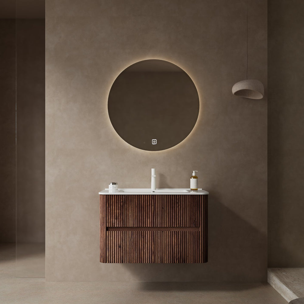 English Elm NOOR 30" Wall-Mounted Bathroom Vanity with Ceramic Sink, Retro Walnut Plywood, 2 Soft-Close Drawers W2615P193152