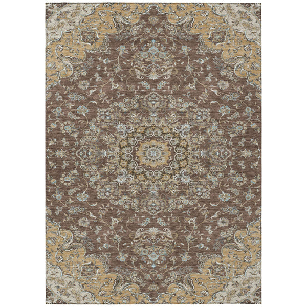 HomeRoots 10 Ft X 14 Ft Floral Medallion Polyester Area Rug Washable for Indoor Outdoor Use 727380