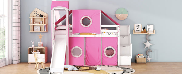 English Elm Twin Castle Loft Bed with Play Tower Pinewood Frame for Kids Bedroom Storybook LT000568AAH-1