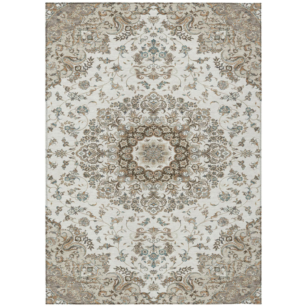 HomeRoots 9x12 Floral Medallion Polyester Area Rug Washable Uv Resistant Indoor Outdoor 727391