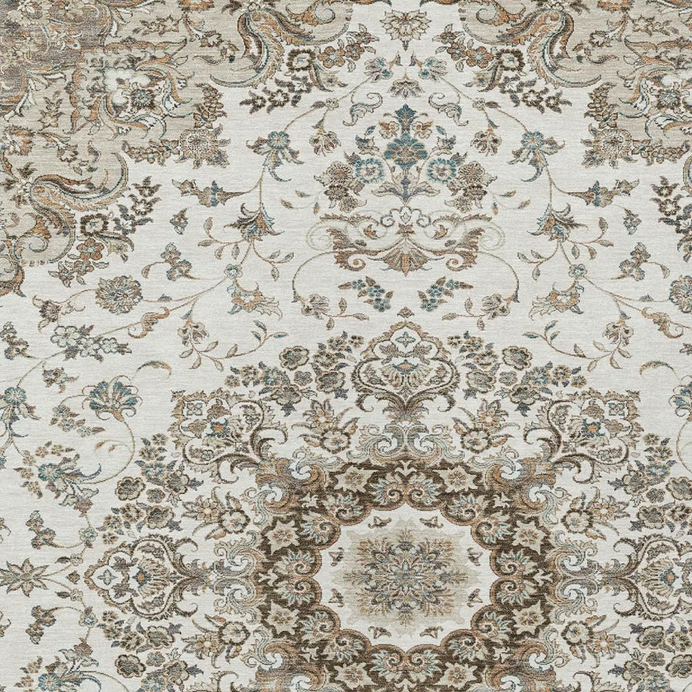 HomeRoots 9x12 Floral Medallion Polyester Area Rug Washable Uv Resistant Indoor Outdoor 727391