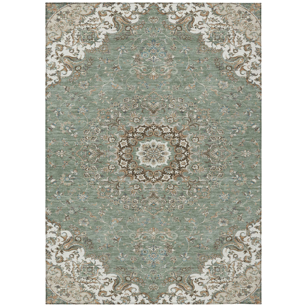 HomeRoots Floral Medallion Polyester Area Rug Washable for Indoor Outdoor Patio Use Sage Beige 10' x 14' 727398