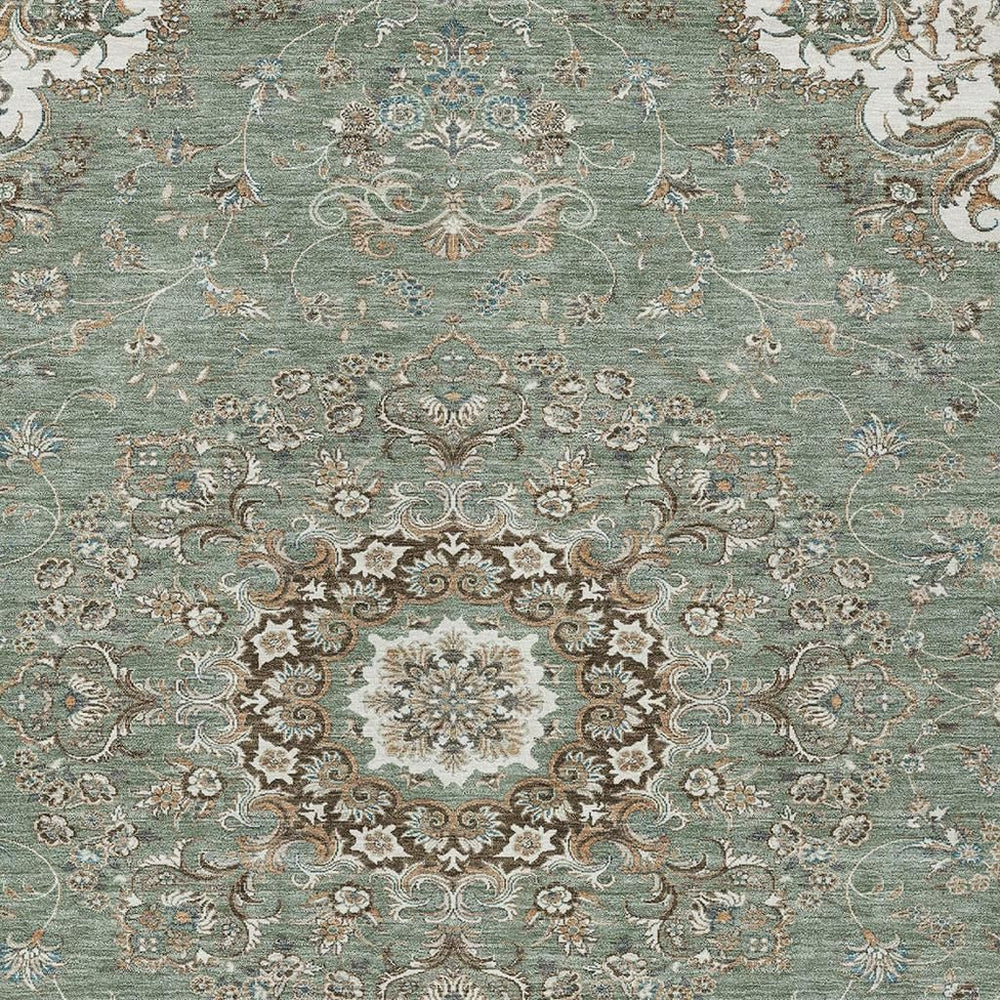 HomeRoots Floral Medallion Polyester Area Rug Washable for Indoor Outdoor Patio Use Sage Beige 10' x 14' 727398
