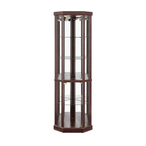 English Elm Corner Lighted Curio Cabinet with Mirrored Back Glass Shelves Classical Living Room Display Cherry W2275P194425