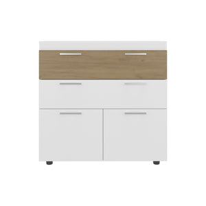 English Elm Belton Bedroom Dresser with Pull Out Drawers Drop Down Doors and Interior Shelving B200P445765