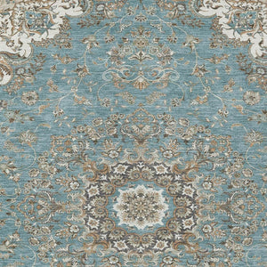 Floral Medallion Washable Polyester Indoor Outdoor Area Rug Teal Sage Uv Resistant Patio