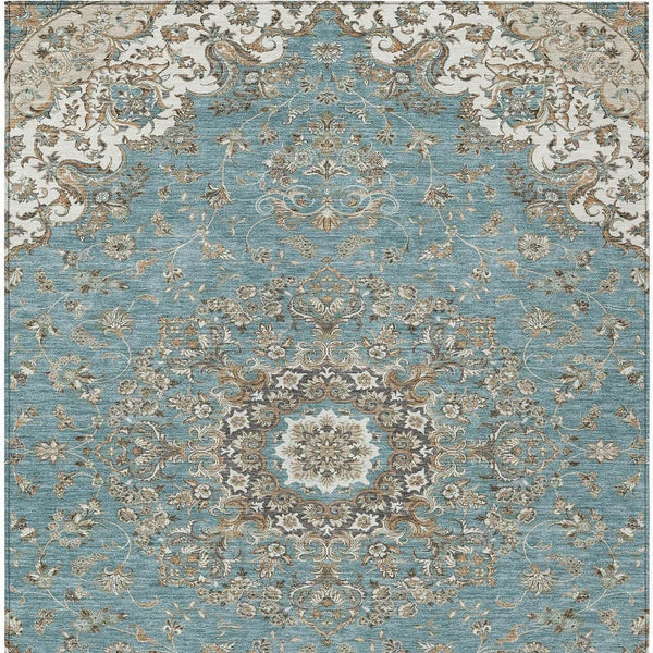 Floral Medallion Washable Polyester Indoor Outdoor Area Rug Teal Sage Uv Resistant Patio