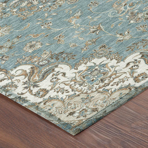 Floral Medallion Washable Polyester Indoor Outdoor Area Rug Teal Sage Uv Resistant Patio