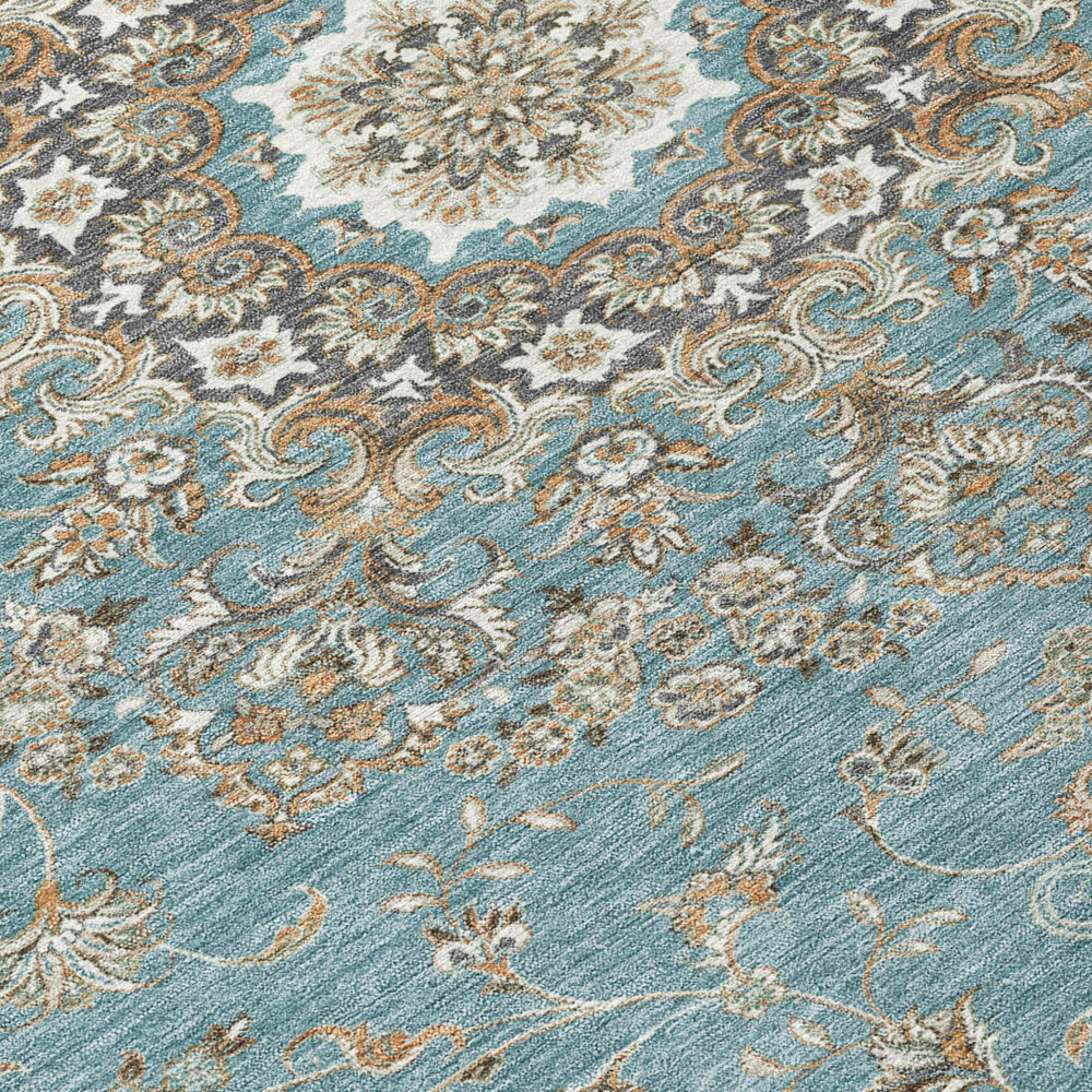 8 Foot Round Floral Medallion Polyester Area Rug Machine Washable Indoor Outdoor Use