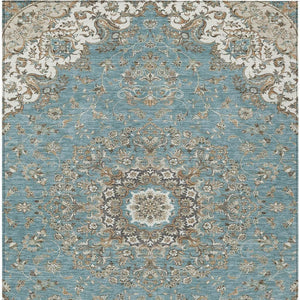 Floral Medallion Washable Polyester Indoor Outdoor Area Rug Teal Sage Uv Resistant Patio