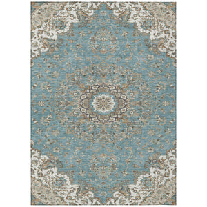 Floral Medallion Washable Polyester Indoor Outdoor Area Rug Teal Sage Uv Resistant Patio