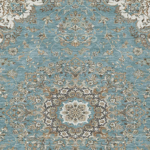 Floral Medallion Washable Polyester Indoor Outdoor Area Rug Teal Sage Uv Resistant Patio