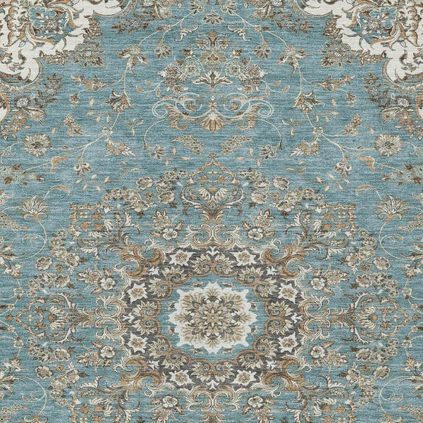 Floral Medallion Washable Polyester Indoor Outdoor Area Rug Teal Sage Uv Resistant Patio