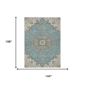 Floral Medallion Washable Polyester Indoor Outdoor Area Rug Teal Sage Uv Resistant Patio