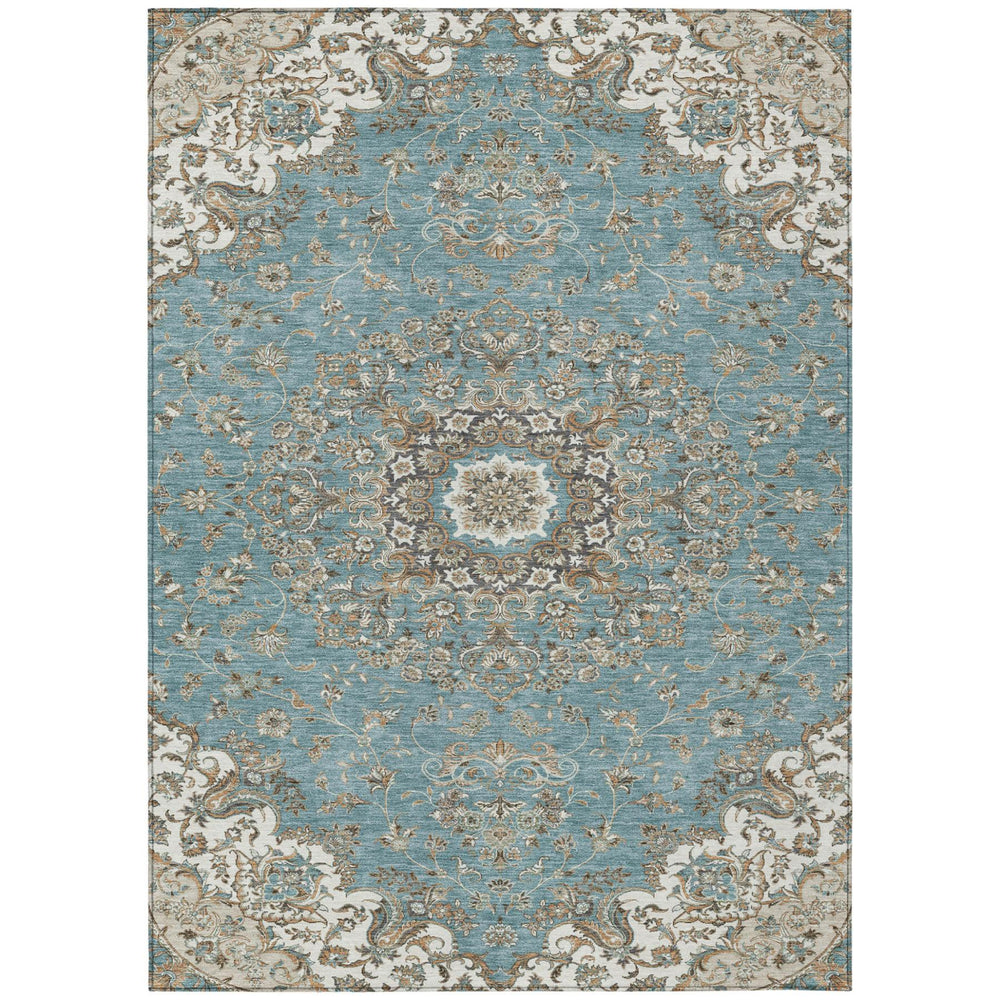 HomeRoots Floral Medallion Washable Polyester Indoor Outdoor Area Rug Teal Sage Uv Resistant Patio 10' x 14' 727404