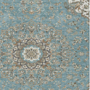 Floral Medallion Washable Polyester Indoor Outdoor Area Rug Teal Sage Uv Resistant Patio