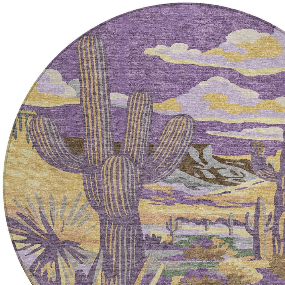 HomeRoots 8 Ft Round Purple Plum Trees Washable Polyester Area Rug for Indoor Outdoor Spaces 727437