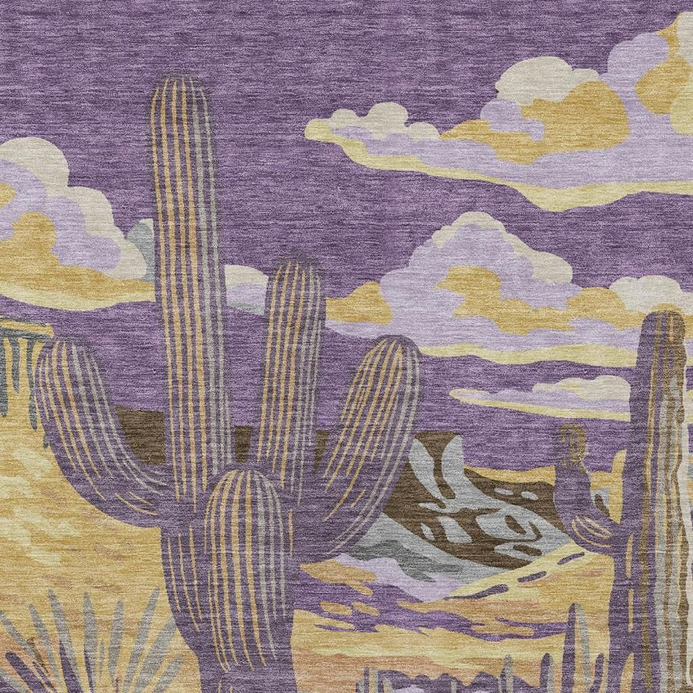 Purple Plum Tree Motif Washable Polyester Indoor Outdoor Area Rug for Patio or Living Room
