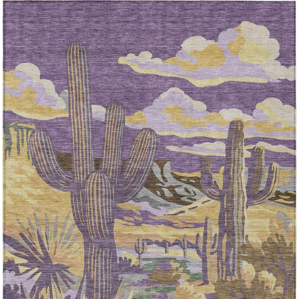 Purple Plum Tree Motif Washable Polyester Indoor Outdoor Area Rug for Patio or Living Room
