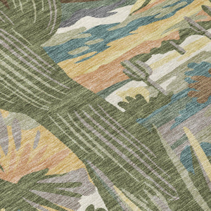 8 Foot Round Trees Motif Washable Polyester Rug for Patios and High Traffic Rooms