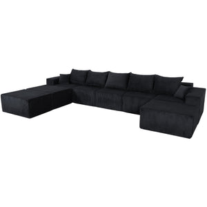 English Elm 8-Piece Modular U-Shaped Sectional Sofa with Oversized Chaise and Bed, Corduroy Luxury, No Assembly Needed Black W3163S00042