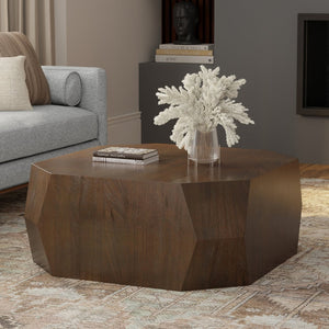 English Elm Eisley Acacia Veneer Coffee Table Geometric Base Walnut Finish Low Profile Living Room B136P429078