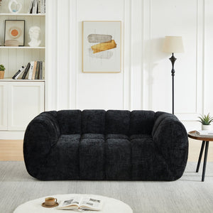 English Elm Chenille Cloud Sofa with Quilted Checkered Cushions and Piano Key Backrest Design W834P442227