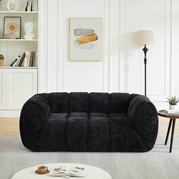 English Elm Chenille Cloud Sofa with Quilted Checkered Cushions and Piano Key Backrest Design W834P442227
