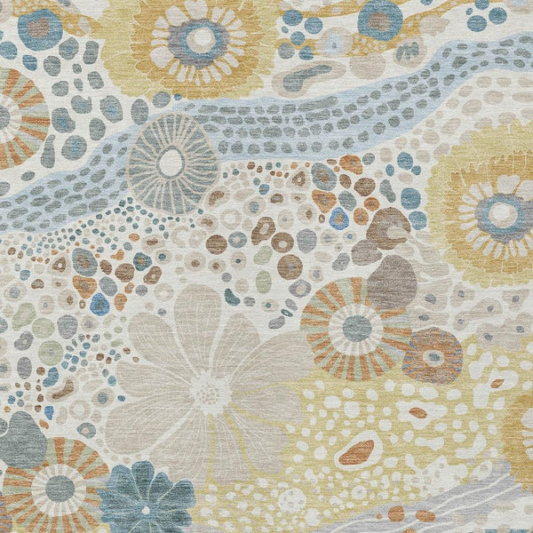Floral Polyester Area Rug Machine Washable Indoor Outdoor for Patios and Living Rooms